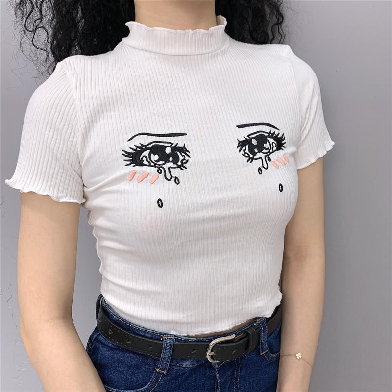 [@aryyzona ] "EMBROIDERED TEARS COMIC EYES" CROP TOP K112015