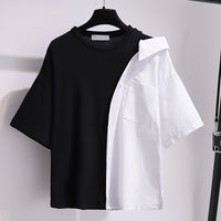 Black White Splice Strapless Shirt Short Pants Two piece Set UB6308