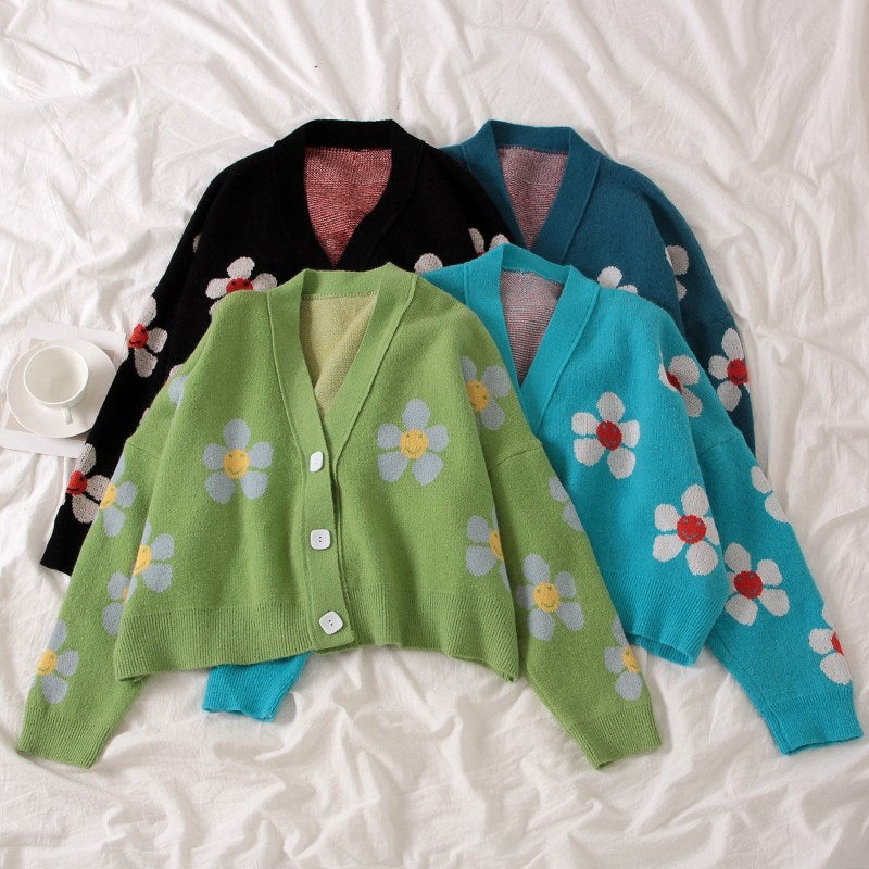 [@jessicabelkin] "FLOWER KNITTED THICK" SWEATER CARDIGAN Y032403
