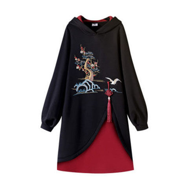 BLACK CHINESE HANFU EMBROIDERED HOODIE UB3299
