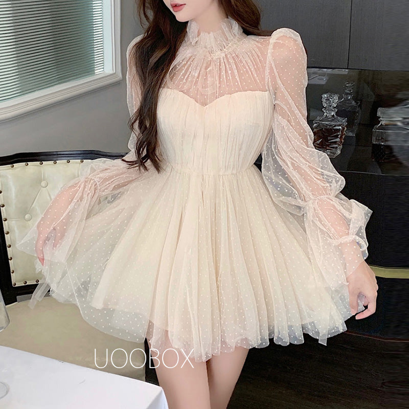 Dot Mesh Bow Fairy Dress UB6252