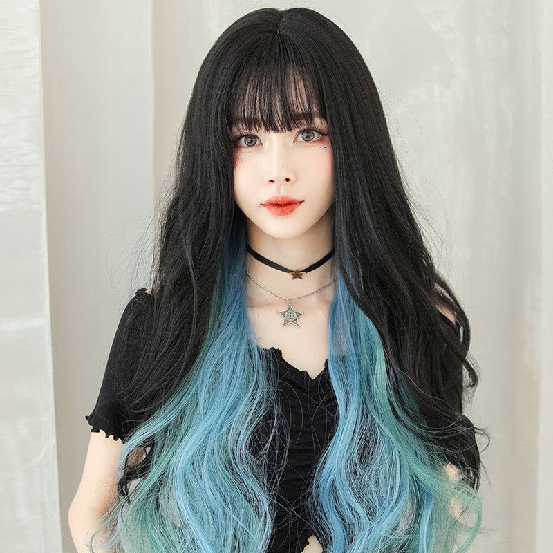 AIR BANGS BLACK BLUE LONG CURLY WIG UB3337