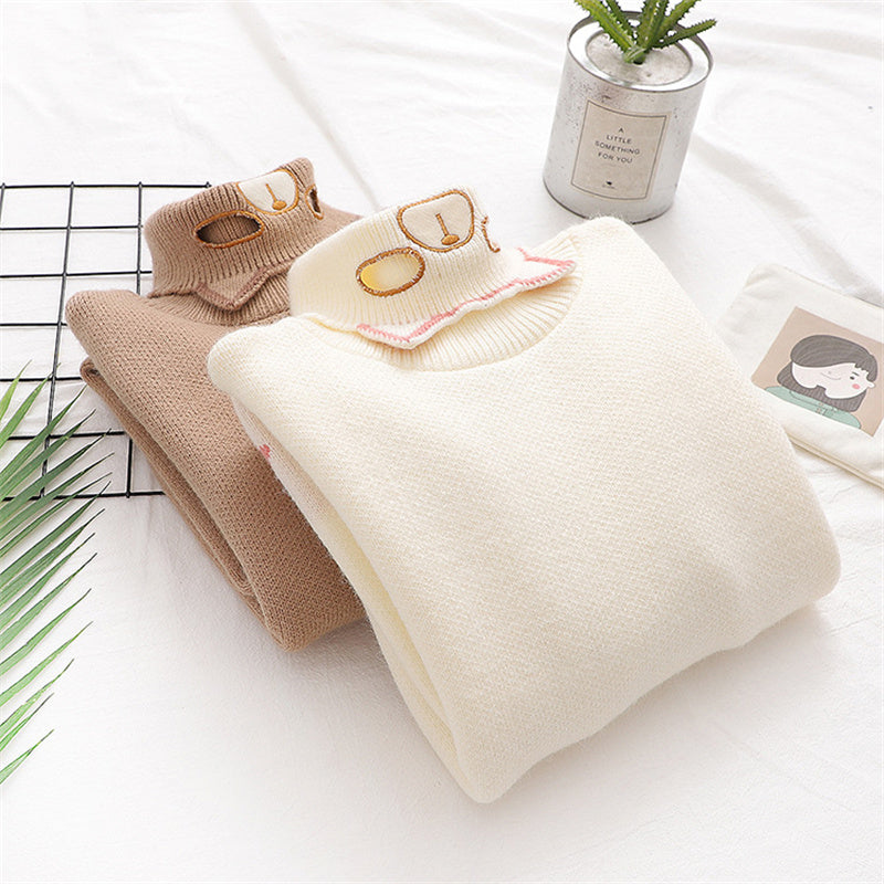 Embroidered Cartoon Turtleneck Sweater UB6185