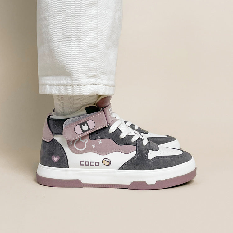 Cute pink warm plus velvet shoes girl student sports sneakers UB3533