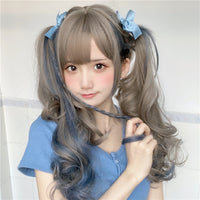 Lolita Smoke Grey Blue Highlight Long Curly Wig UB6166