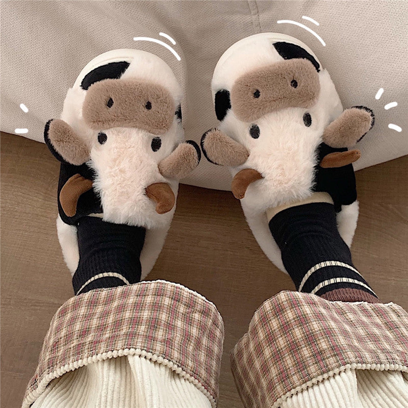 Girl Cute Cartoon Cow Cotton Slippers UB3483