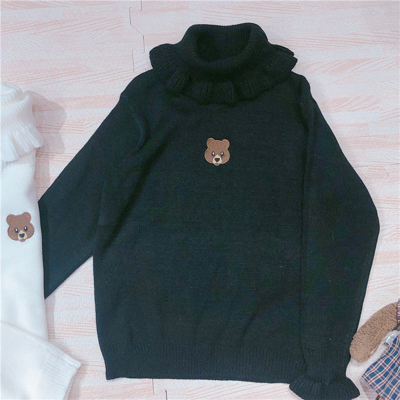 "CUTE LITTLE BEAR RUFFLED" TURTLENECK SWEATER K110510