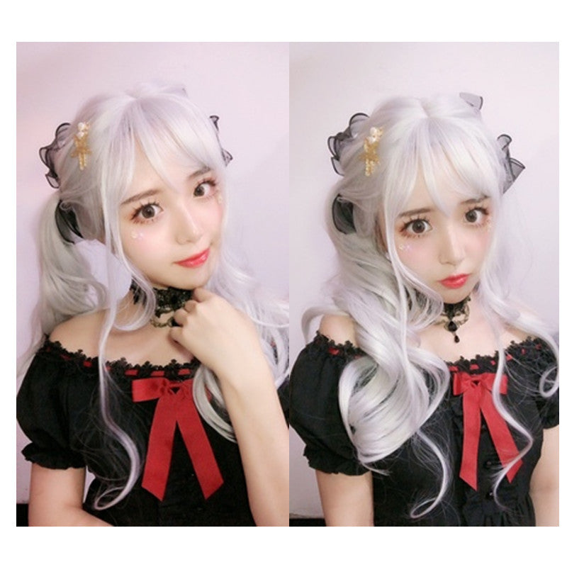 "SILVER LARGE WAVY" LONG CURLY HAIR WITH BANGS K081602