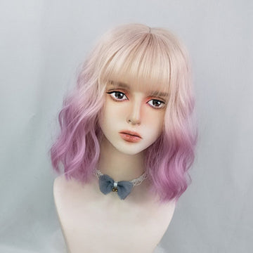 Girly Color Gradient Pink Purple Short Curly Hair UB3501