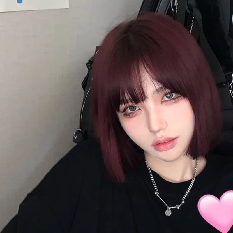Wine Red Wig Short Straight Wig UB6125