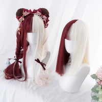 "HALF RED HALF WHITE LONG STRAIGHT / CURLY" WIG N082511