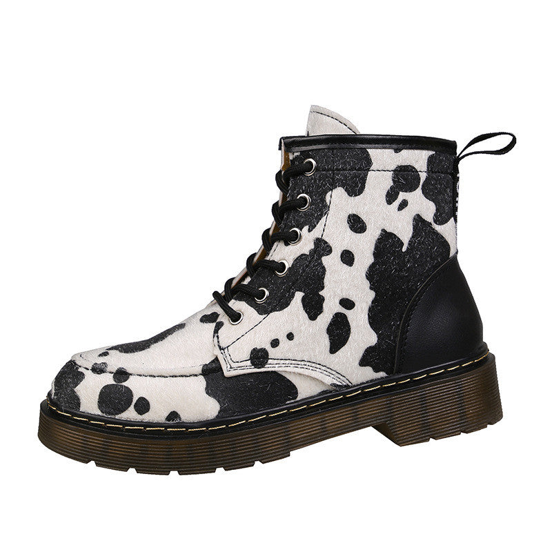 Retro Cow Lace Up Round Toe Boots UB3171
