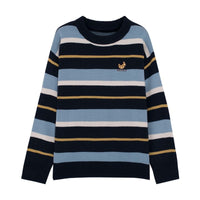 Blue/Apricot Striped Knit Pullover Sweater UB3243