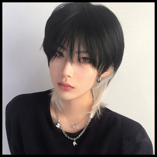 NATURAL BLACK HANGING EARS WHITE SHORT WIG UB3207