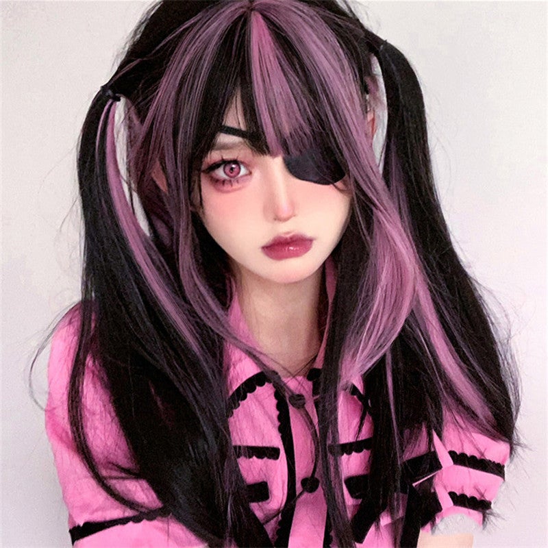 [@annacyphre ] Black Pink Mixed Color Long Straight Wig UB3230