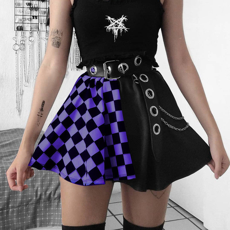 Plaid Contrast Stitching Skirt ER5714