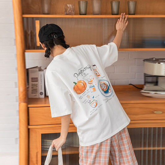 Ta-da Pumpkin Mug Cotton Short Sleeves Cute Shirt UB6316