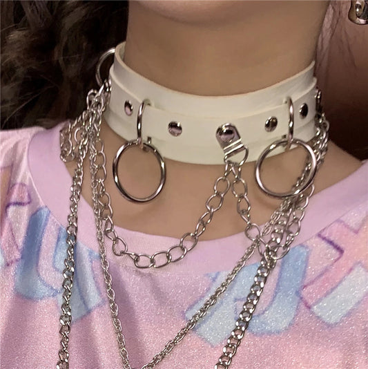 "PINK/WHITE PUNK RING CHAIN" CHOCKER Y021603
