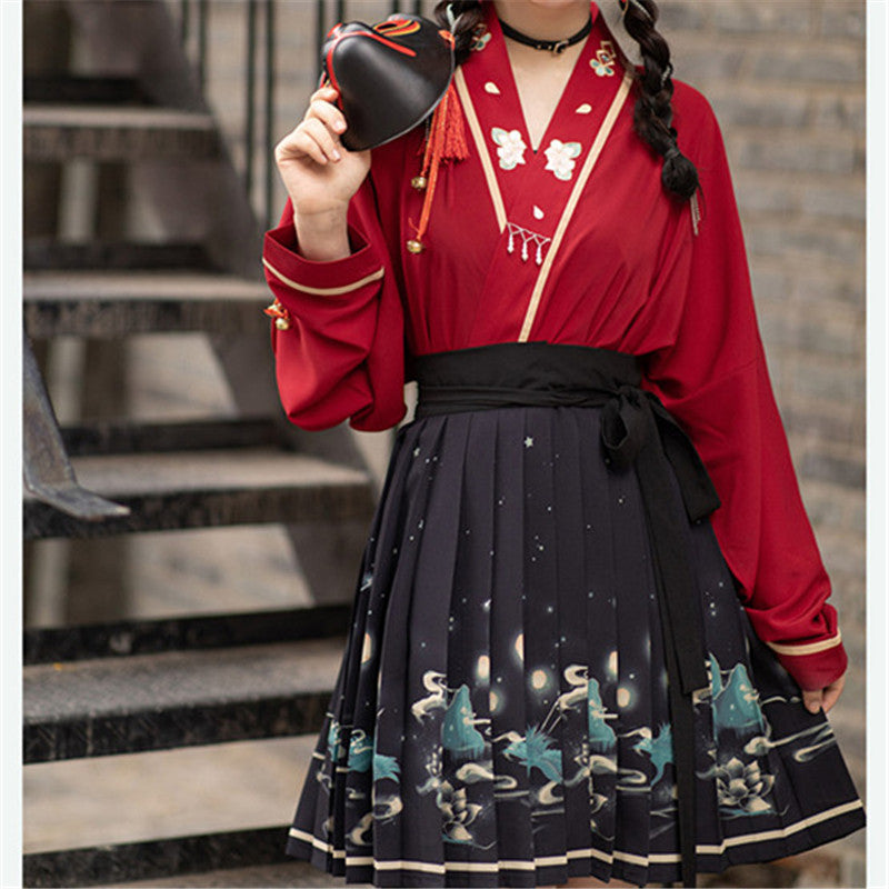 HANFU AIRPLANE SLEEVE SHORT PLEATED SKIRT UB3314