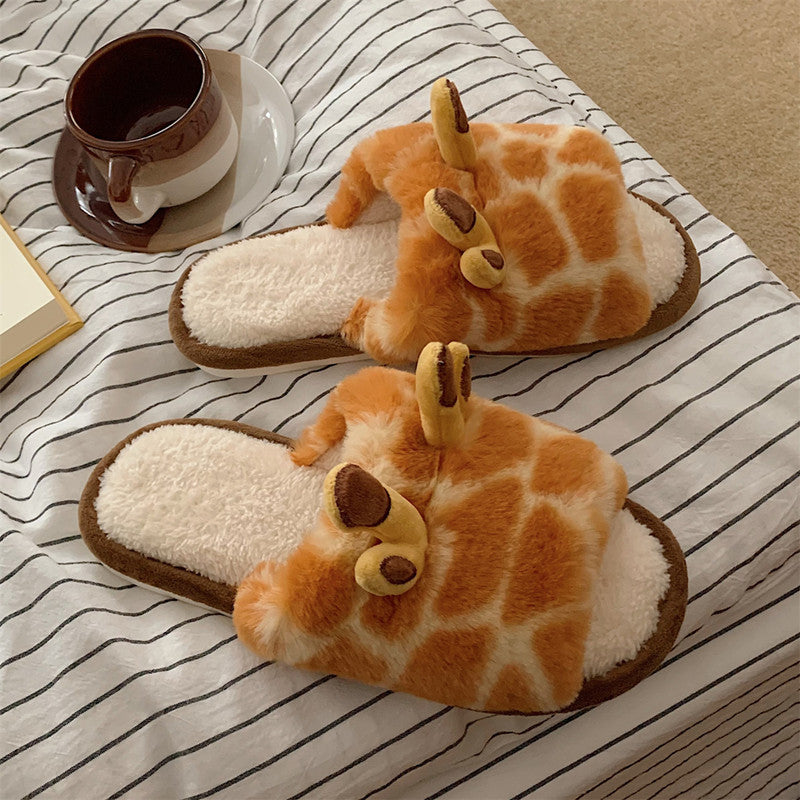 Cute Cartoon Giraffe Cotton Slippers UB3494