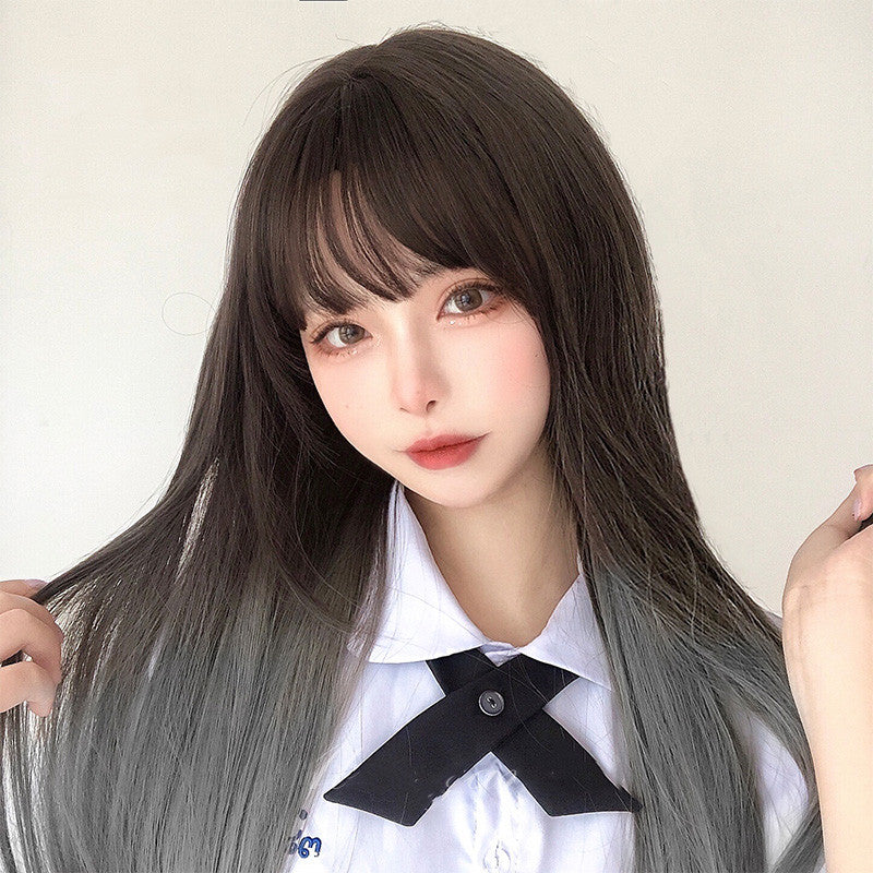 BROWN GRADIENT GRAY LONG STRAIGHT WIG UB3319