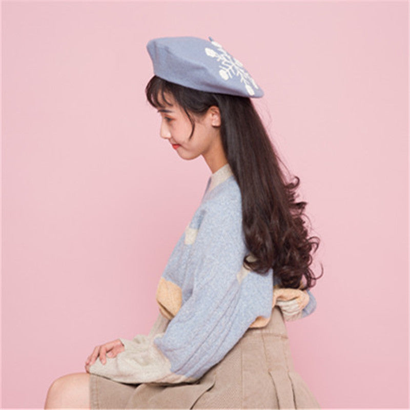 SNOWFLAKE WOOL HANDMADE EMBROIDERED BERET UB3422