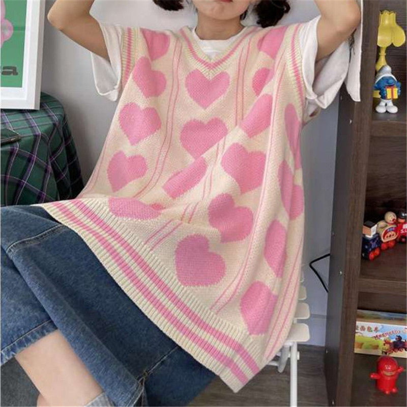 PINK/BLACK KNIT SWEATER LOVE VESTS UB3152