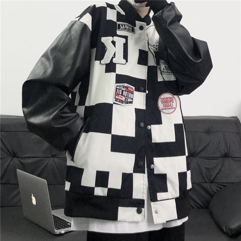 [@denitsa.vasileva] Retro black and white checkerboard jacket UB3449
