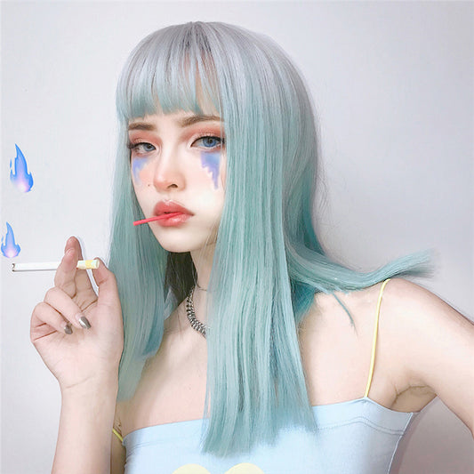 SILVER GRAY GRADIENT COLOR LONG STRAIGHT WIG UB3208