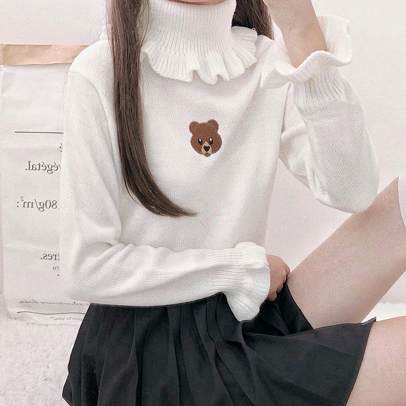 "CUTE LITTLE BEAR RUFFLED" TURTLENECK SWEATER K110510