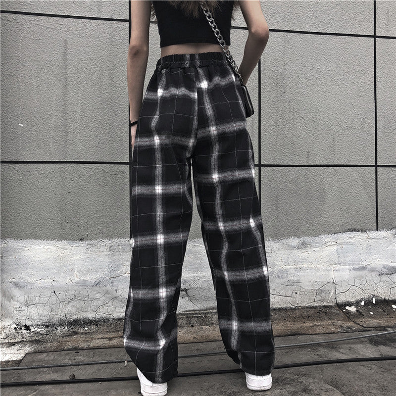 BLACK RETRO PLAID WIDE LEG PANTS UB3277