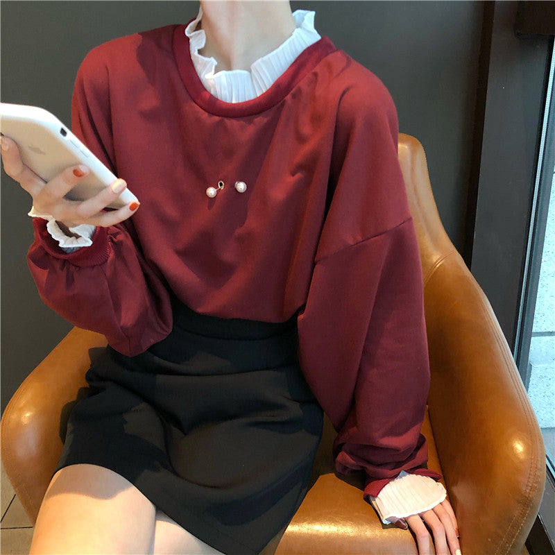 RED/BLACK BEADED LONG SLEEVE PULLOVER UB3363