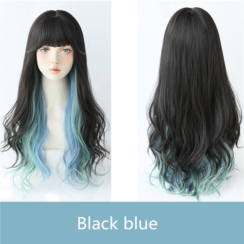 AIR BANGS BLACK BLUE LONG CURLY WIG UB3337