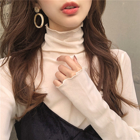 Lace Bottoming Shirt With High Collar Long Sleeves ER5887
