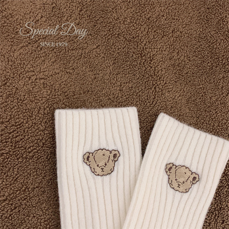 Retro Bear Embroidered Knit Headband / Sock UB6257