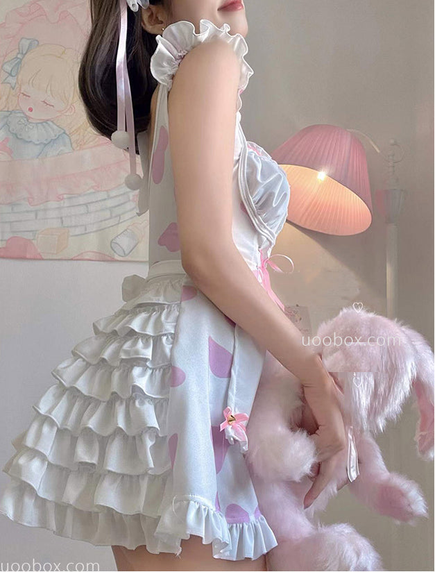 Pink Bunny Girl Cute Cow Maid Outfit Dress UB6285