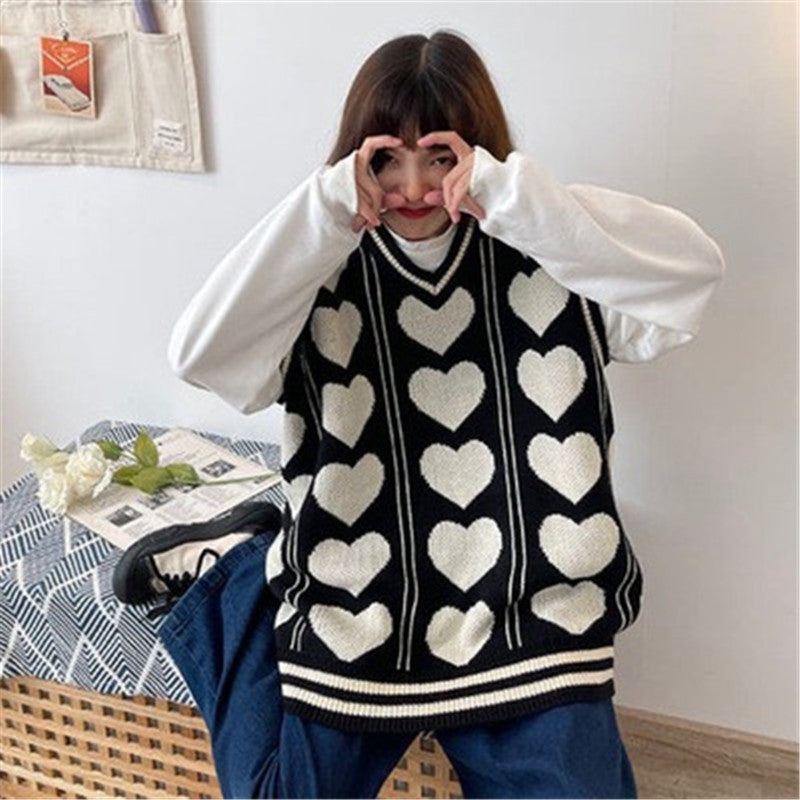 PINK/BLACK KNIT SWEATER LOVE VESTS UB3152