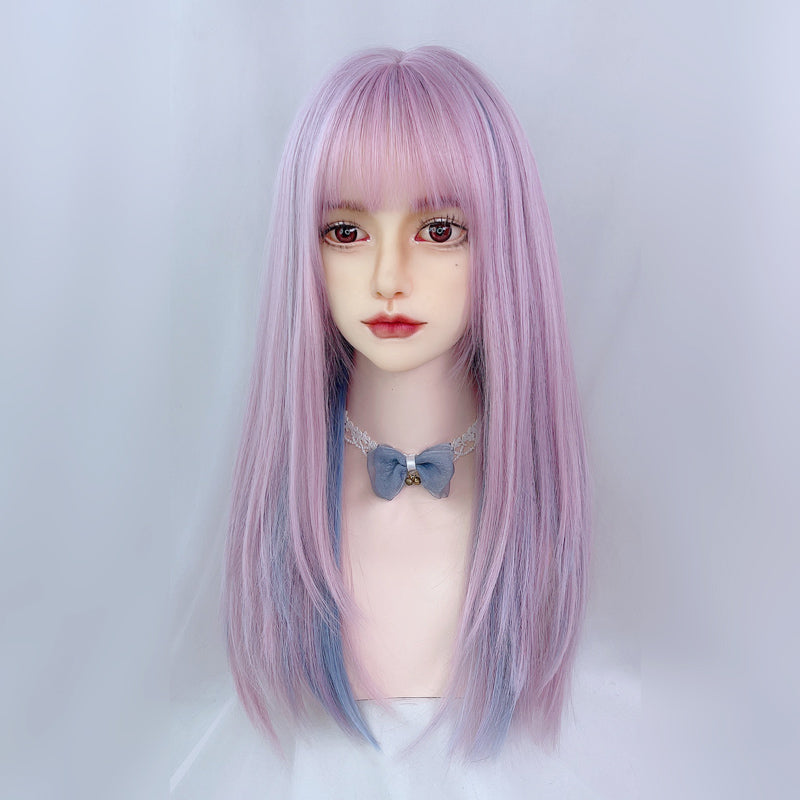 Pink And Purple Highlights Blue Long Straight Hair Wig UB3506