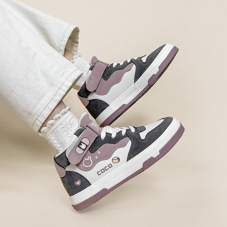 Cute pink warm plus velvet shoes girl student sports sneakers UB3533