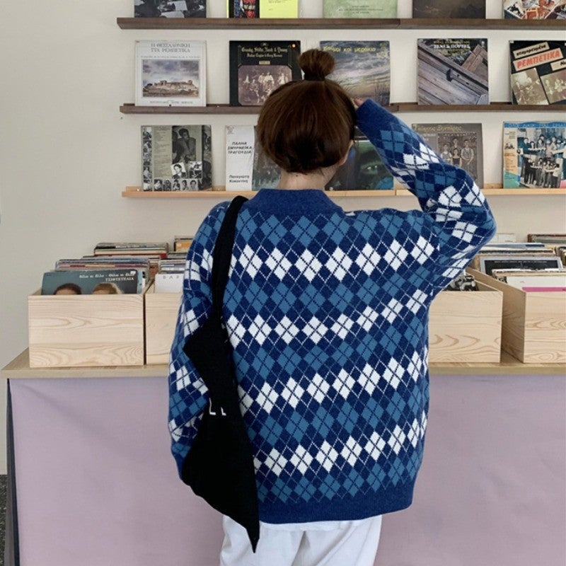 [@binxsicle] VINTAGE DIAMOND KNIT CARDIGAN UB3155