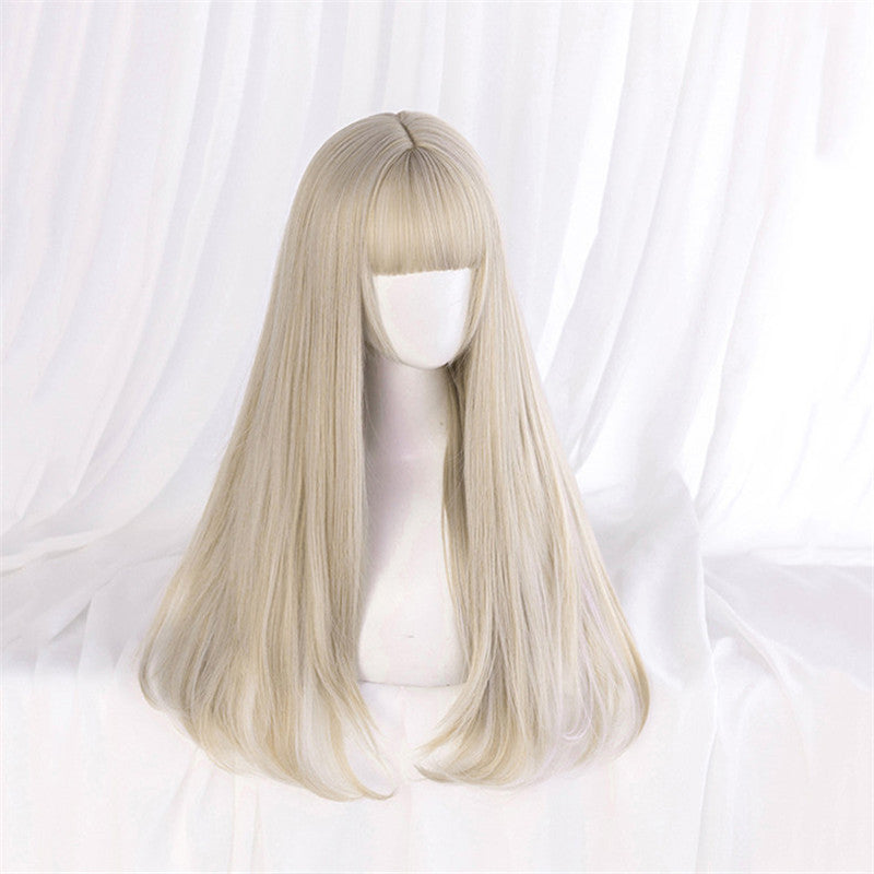 Golden Hanging Ears Dyed White Long Straight Wig ER5784