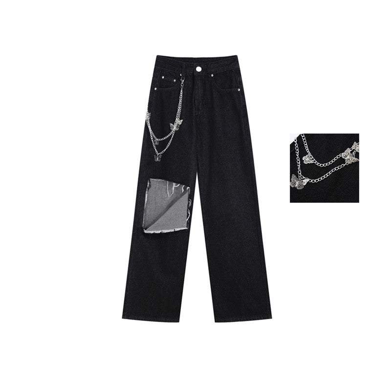 Butterfly Chain Ripped Jeans ER5766