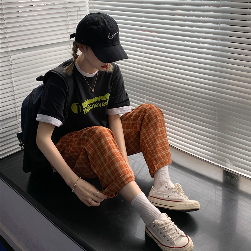 "ORANGE PLAID" PANTS D043007