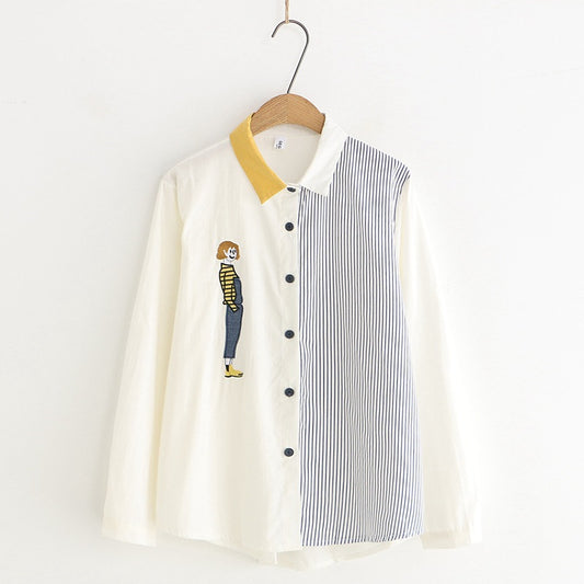 "CARTOON EMBROIDERED STRIPED" SHIRT Y032501