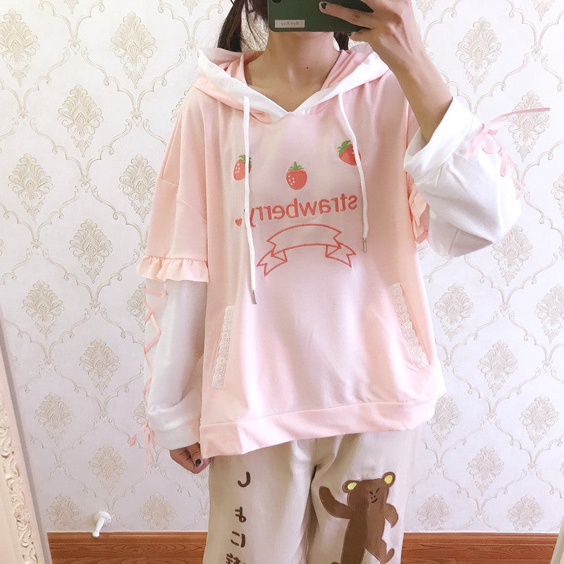 "CUTE STRAWBERRY EMBROIDERY" HOODED N050703