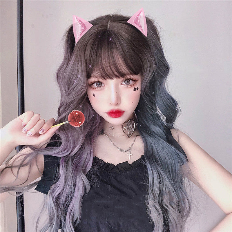 "GRADIENT GRAY BLUE PURPLE LONG CURLY HAIR" WIG H081804