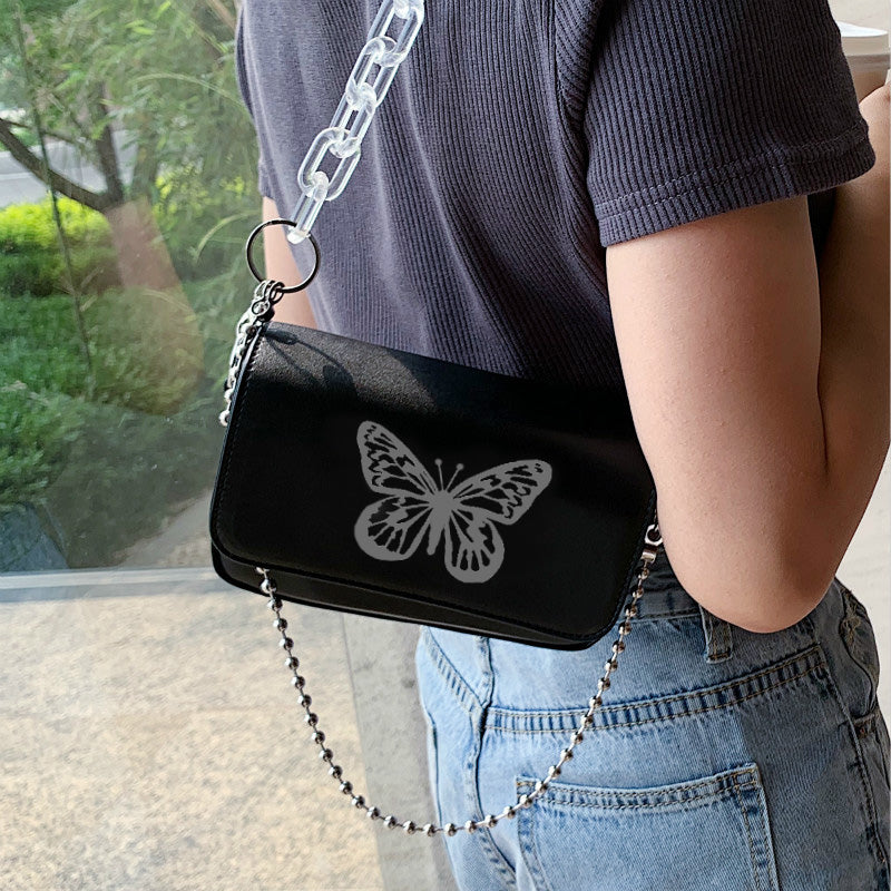 "REFLECTIVE BUTTERFLY" TRANSPARENT CHAIN SQUARE BAG D050802