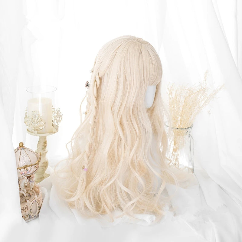 Elegant Beige Blonde Long Curly Wig D041615