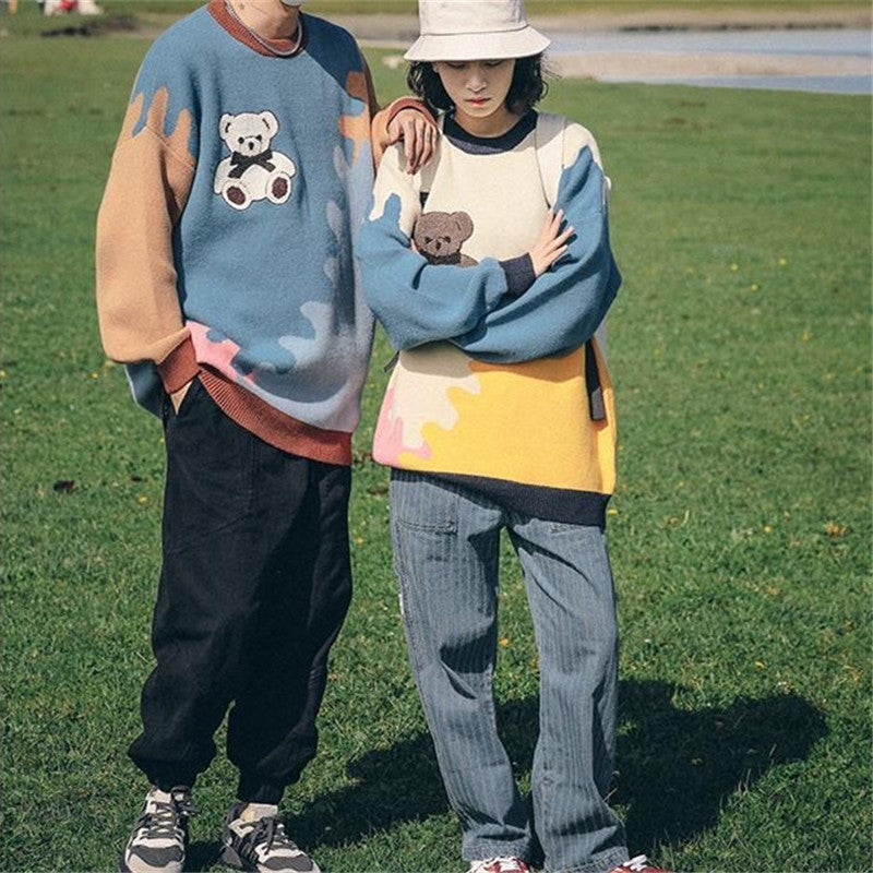 CUTE BEAR FASHION COLOR PULLOVER COUPLE SWEATER UB3439