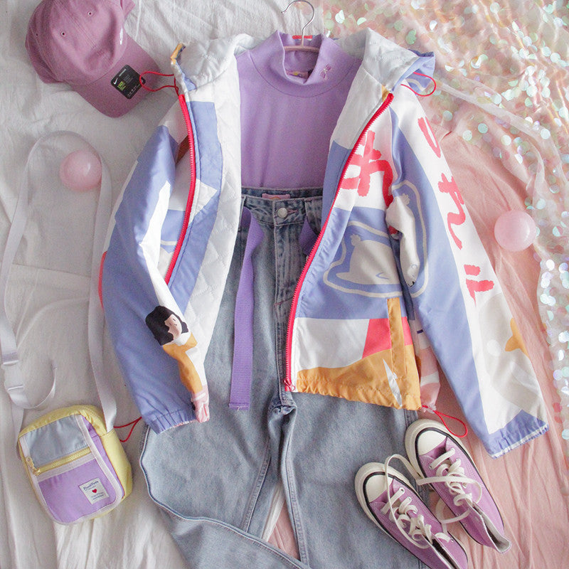 CUTE PRINTED COTTON COAT SHORT PLUS FLEECE COAT UB3214